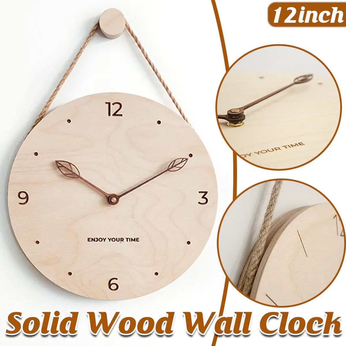Creative Fashionable Log Wall Clock Natural Wood Colour Silent for Home Decor